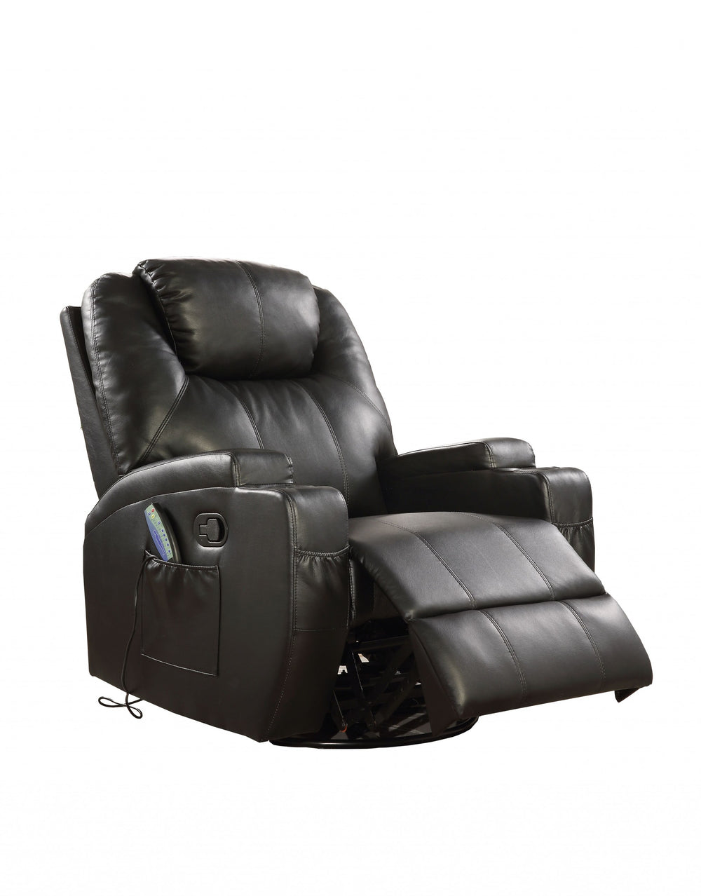 Homeroots 34" Black Leather Match Power Heated Massage Recliner Black  318863