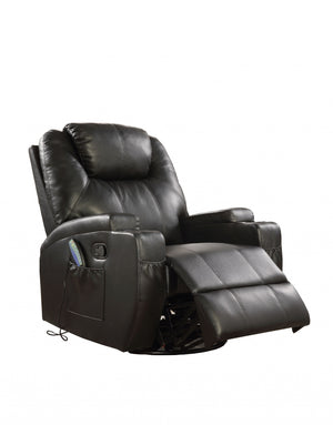 Homeroots 34" Black Leather Match Power Heated Massage Recliner Black  318863