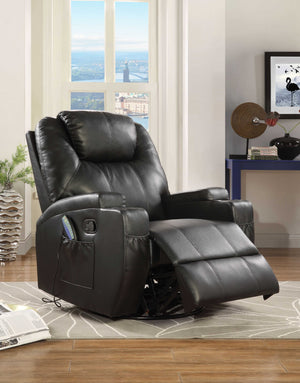 Homeroots 34" Black Leather Match Power Heated Massage Recliner Black  318863