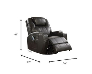 Homeroots 34" Black Leather Match Power Heated Massage Recliner Black  318863