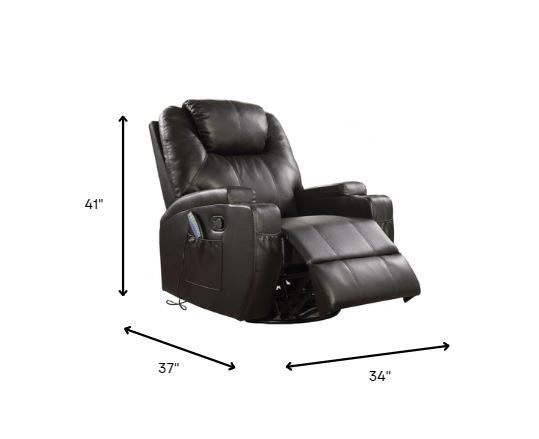 Homeroots 34" Black Leather Match Power Heated Massage Recliner Black  318863