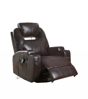 Homeroots 34" Brown Faux Leather Heated Massage Home Theater Recliner Brown  318864