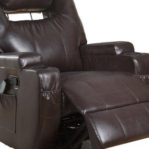 Homeroots 34" Brown Faux Leather Heated Massage Home Theater Recliner Brown  318864