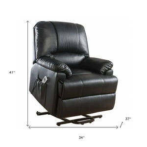 Homeroots 34" Black Faux Leather Power Massage Lift Assist Recliner Black  318865