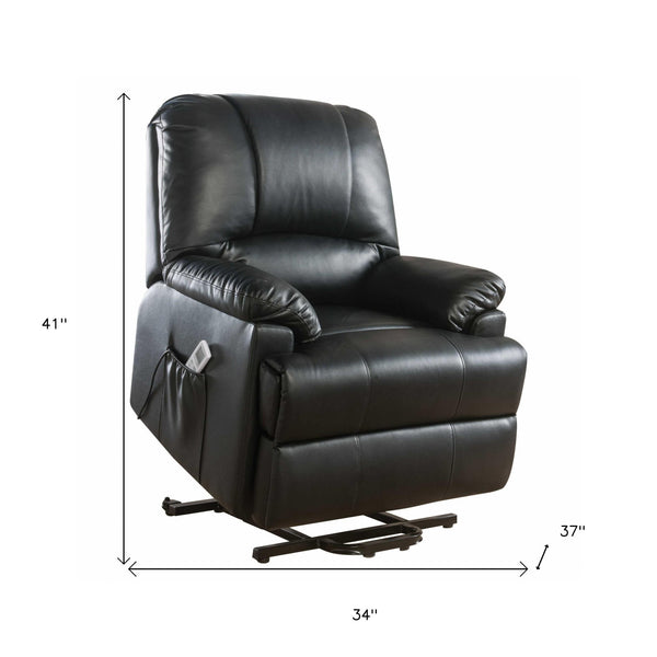 Homeroots 34" Black Faux Leather Power Massage Lift Assist Recliner Black  318865