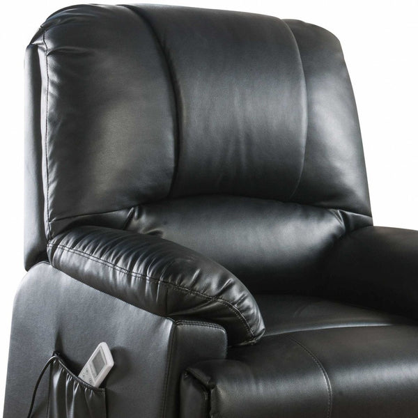 Homeroots 34" Black Faux Leather Power Massage Lift Assist Recliner Black  318865