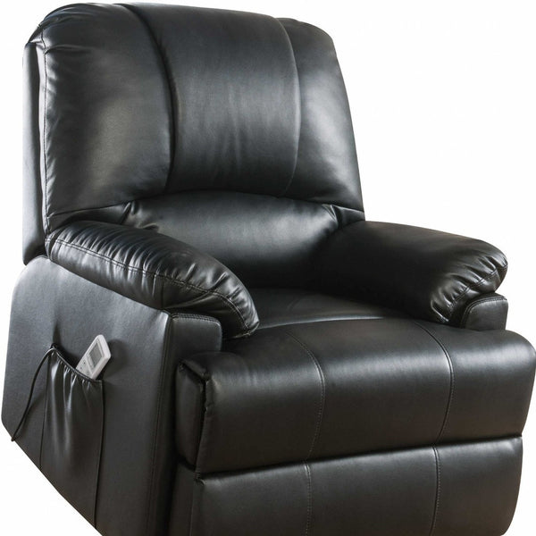 Homeroots 34" Black Faux Leather Power Massage Lift Assist Recliner Black  318865