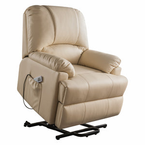 Homeroots 34" Beige Faux Leather Power Massage Lift Assist Recliner Beige  318866