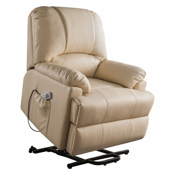 Homeroots 34" Beige Faux Leather Power Massage Lift Assist Recliner Beige  318866