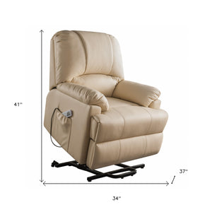 Homeroots 34" Beige Faux Leather Power Massage Lift Assist Recliner Beige  318866