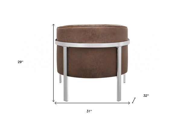 HomeRoots 31" Stylish Brown and Silver Fabric Arm Chair for Modern Living Spaces - Comfort Meets Elegance 318874