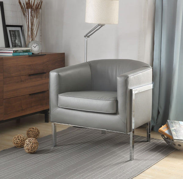 HomeRoots 31" Contemporary Gray and White Fabric Arm Chair – Stylish Accent Seating for Modern Interiors 318875