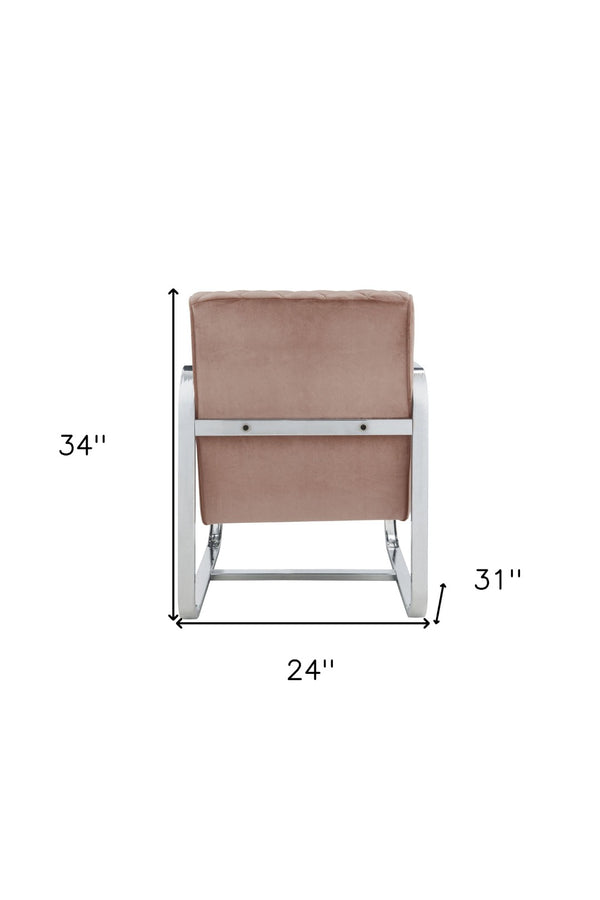 HomeRoots 24" Chic Pink and Silver Fabric Arm Chair – Stylish Accent for Modern Living Rooms & Bedrooms 318877