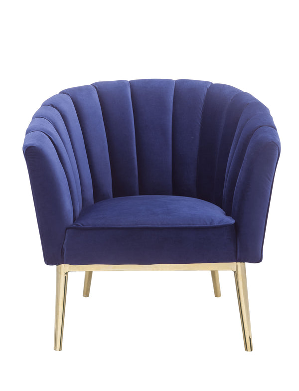 Homeroots 32" Blue And Copper Velvet Tufted Barrel Chair Blue  318879