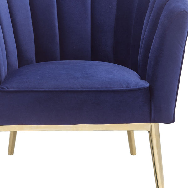 Homeroots 32" Blue And Copper Velvet Tufted Barrel Chair Blue  318879