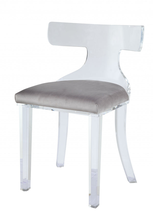 Homeroots 20" X 18" X 31" Gray Velvet And Clear Acrylic Accent Chair   318880