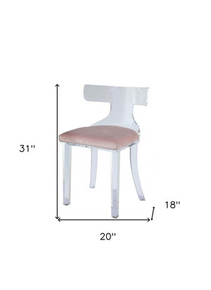 HomeRoots 20" Pink Velvet Side Chair with Acrylic Frame – Chic Accent for Modern Homes, Comfort & Style! 318881