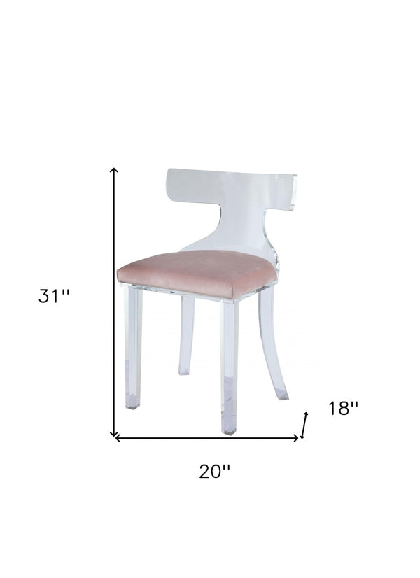 HomeRoots 20" Pink Velvet Side Chair with Acrylic Frame – Chic Accent for Modern Homes, Comfort & Style! 318881