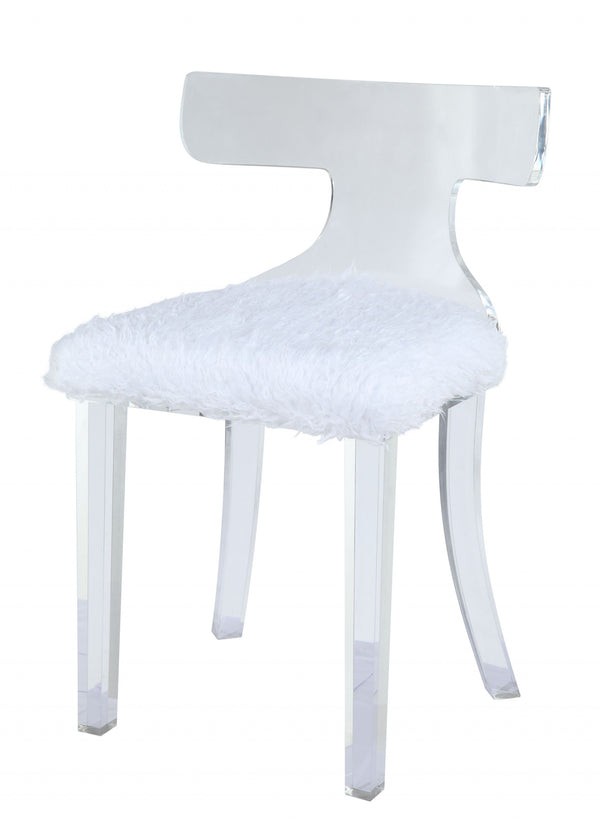 Homeroots 20" X 18" X 31" White Fur And Clear Acrylic Accent Chair   318882