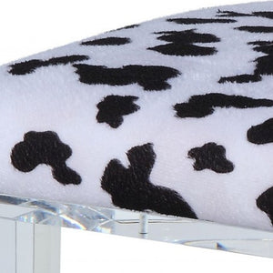 HomeRoots 20" White Velvet Animal Print Side Chair - Chic Acrylic Frame, Plush Comfort for Modern Interiors 318883