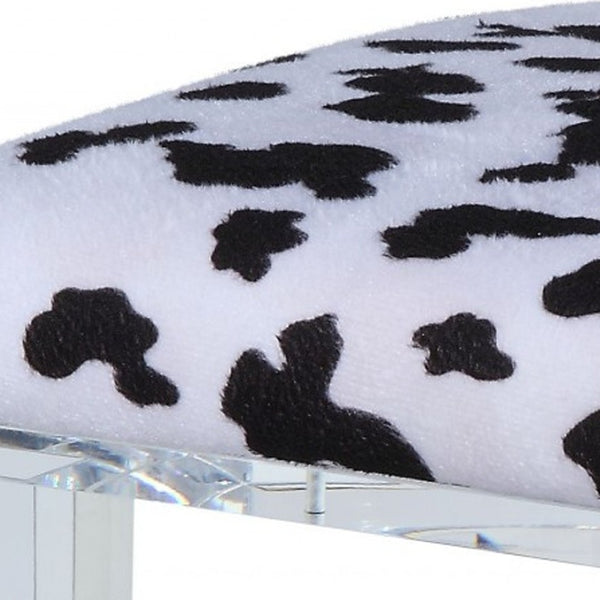 HomeRoots 20" White Velvet Animal Print Side Chair - Chic Acrylic Frame, Plush Comfort for Modern Interiors 318883