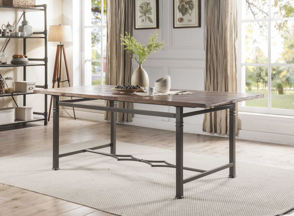 Homeroots 76" X 36" X 30" Weathered Dark Oak And Dark Bronze Dining Table  Wood 318884