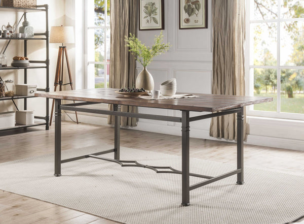 Homeroots 76" X 36" X 30" Weathered Dark Oak And Dark Bronze Dining Table  Wood 318884