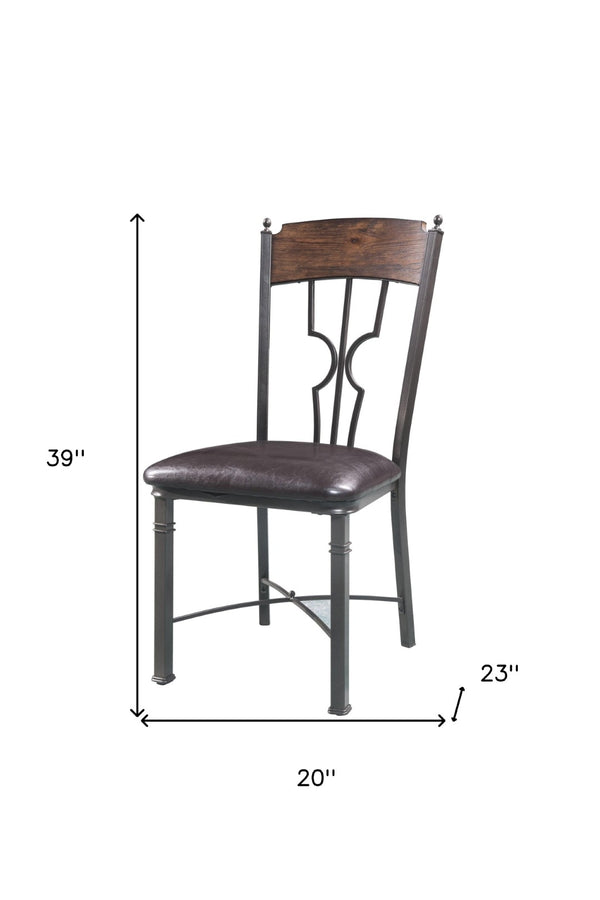 HomeRoots Set of Two Windsor-Back Dining Chairs in Espresso Faux Leather with Bronze Metal Legs for Versatile Style 318885