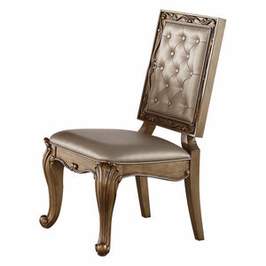Homeroots Set Of Two Tufted Champagne And Gold Upholstered Faux Leather Dining Side Chairs  Wood 318892