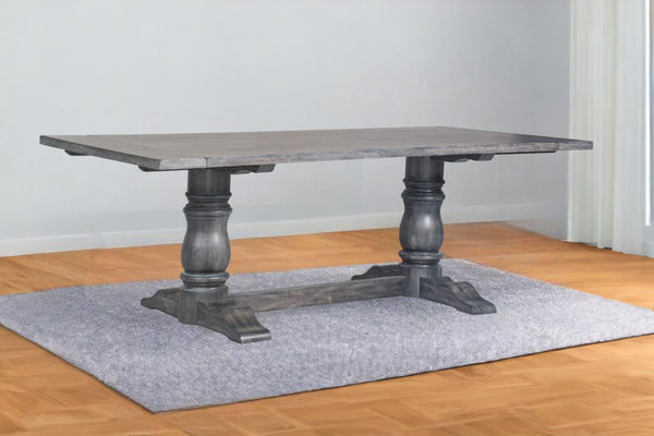 Homeroots 88" Light Gray And Gray Solid Wood Trestle Base Dining Table Gray  318899