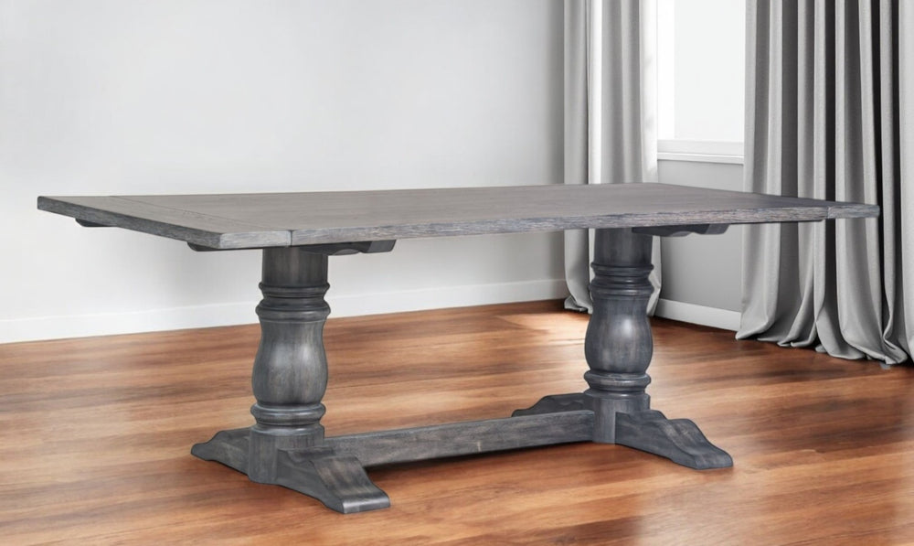 HomeRoots 88" Solid Wood Trestle Base Dining Table for Timeless Style and Comfort in Any Dining Space Gray 318899