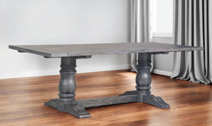 HomeRoots 88" Solid Wood Trestle Base Dining Table for Timeless Style and Comfort in Any Dining Space Gray 318899