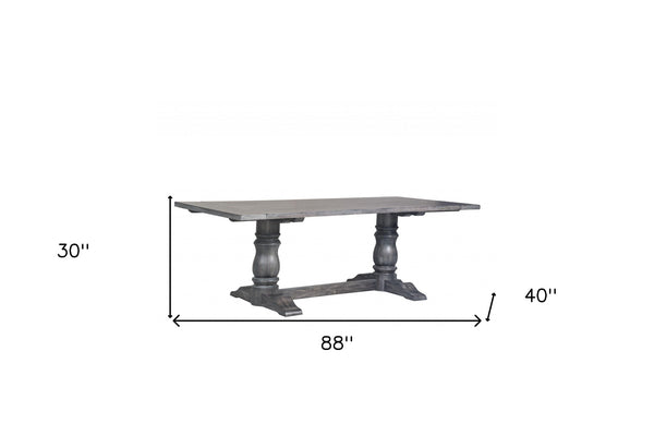Homeroots 88" Light Gray And Gray Solid Wood Trestle Base Dining Table Gray  318899