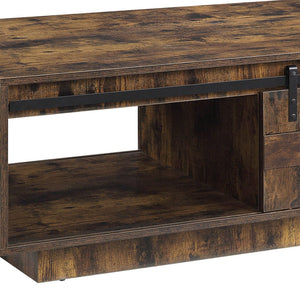 English Elm Bellarosa Rustic Oak Coffee Table with Sliding Barn Door, Drawer Storage, Durable MDF & Metal Build B2726P268333