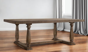 HomeRoots 88" Solid Wood Trestle Base Dining Table for Timeless Style and Comfort in Any Dining Space Oak 318902