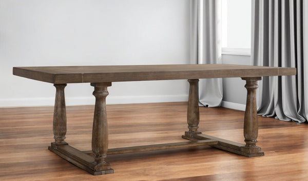 HomeRoots 88" Solid Wood Trestle Base Dining Table for Timeless Style and Comfort in Any Dining Space Oak 318902