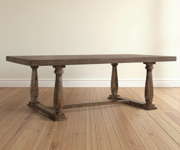 Homeroots 84" Brown Solid Wood Trestle Base Dining Table Oak  318902