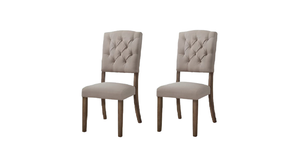 Homeroots Set Of Two Tufted Cream And Brown Upholstered Linen Open Back Dining Side Chairs  Wood 318903