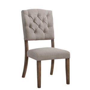 HomeRoots Set of Two Elegant Tufted Cream Linen Dining Chairs with Open Back Design for Stylish Spaces 318903