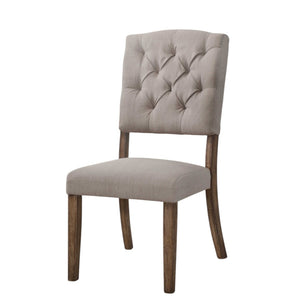 HomeRoots Set of Two Elegant Tufted Cream Linen Dining Chairs with Open Back Design for Stylish Spaces 318903