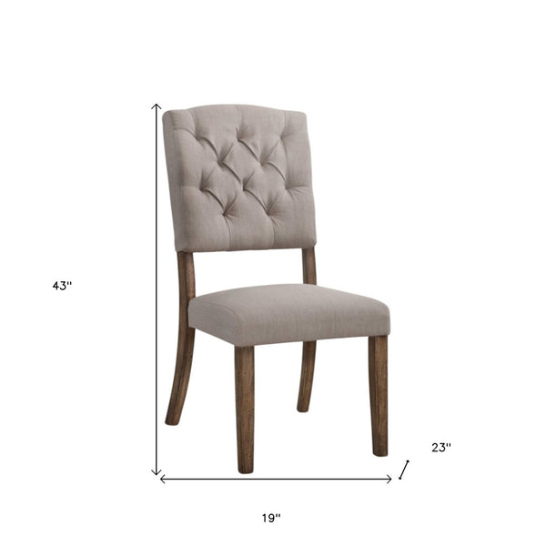 HomeRoots Set of Two Elegant Tufted Cream Linen Dining Chairs with Open Back Design for Stylish Spaces 318903
