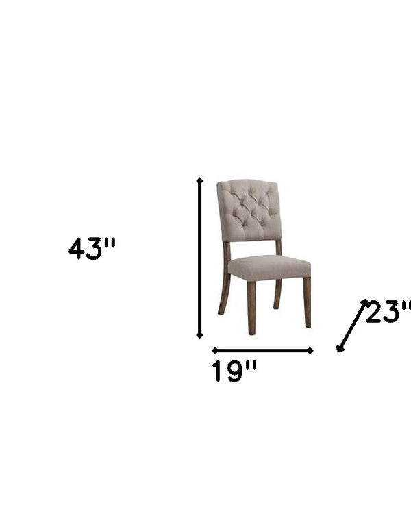 Homeroots Set Of Two Tufted Cream And Brown Upholstered Linen Open Back Dining Side Chairs  Wood 318903