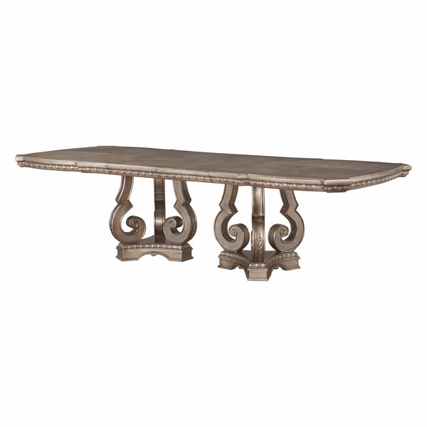 Homeroots 76" Champagne Solid Wood Double Pedestal Base Dining Table   318905