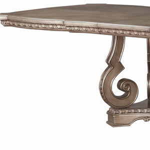 Homeroots 76" Champagne Solid Wood Double Pedestal Base Dining Table   318905
