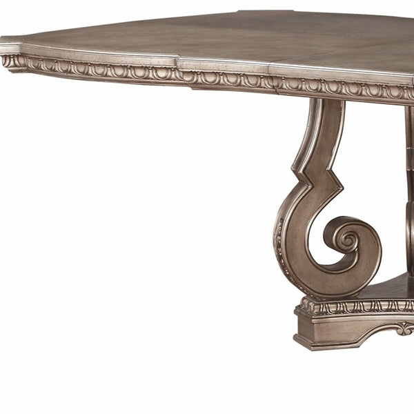 Homeroots 76" Champagne Solid Wood Double Pedestal Base Dining Table   318905