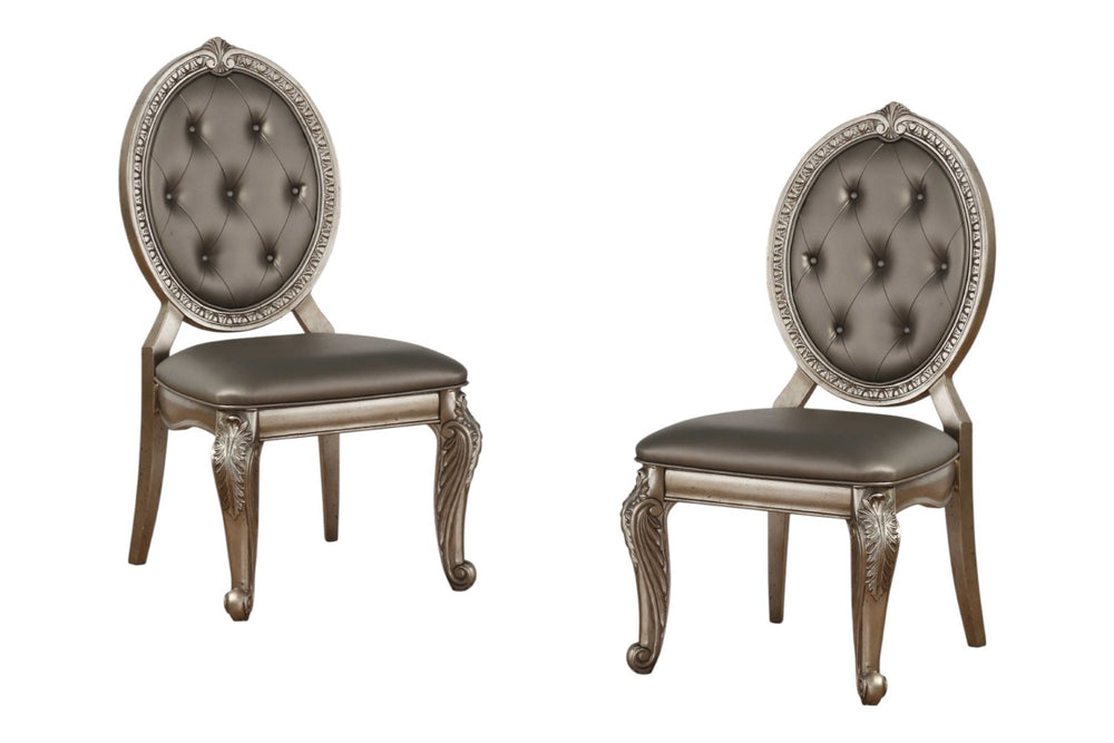 HomeRoots Set of Two Tufted Champagne Faux Leather Dining Chairs - Elegant Comfort for Any Space 318906