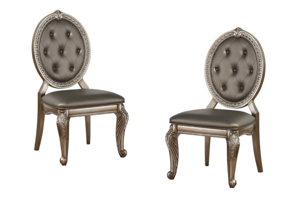 HomeRoots Set of Two Tufted Champagne Faux Leather Dining Chairs - Elegant Comfort for Any Space 318906