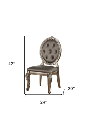 Homeroots Set Of Two Tufted Champagne Upholstered Faux Leather Dining Side Chairs  Wood 318906