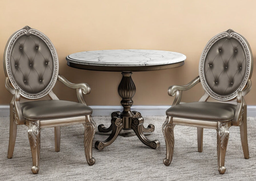 Homeroots Set Of Two Tufted Champagne Upholstered Faux Leather Dining Arm Chairs  Wood 318907