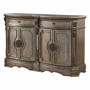 HomeRoots 68" Champagne Solid Wood Server with Marble Top - Elegant Storage Solution for Any Room Decor 318909